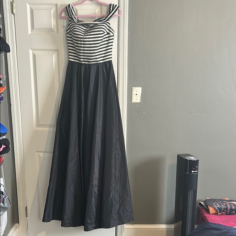 Elegant Black and White Striped Dress